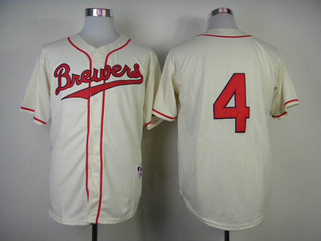 Men Milwaukee Brewers #4 Molitor Cream Throwback 1948 MLB Jerseys->milwaukee brewers->MLB Jersey
